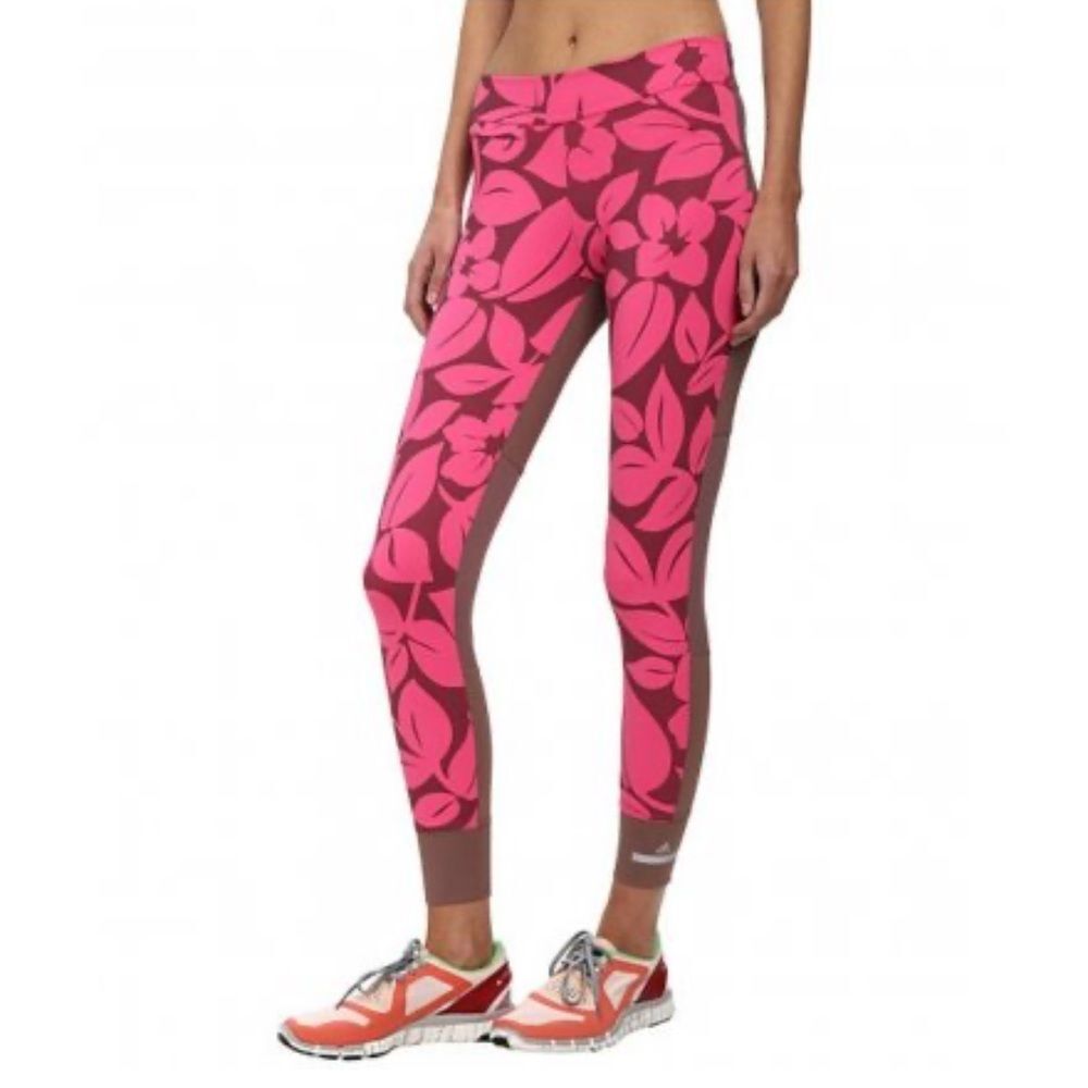 Adidas X Stella McCartney Size XS Studio Run Leggings‎ Brown Pink Hibiscus Print